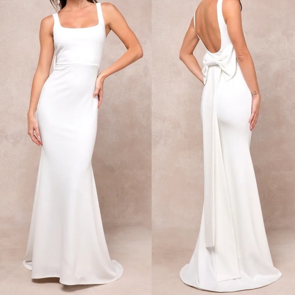 Loving Fate White Bow Square Neck Backless Maxi Dress - Picture 1 of 2